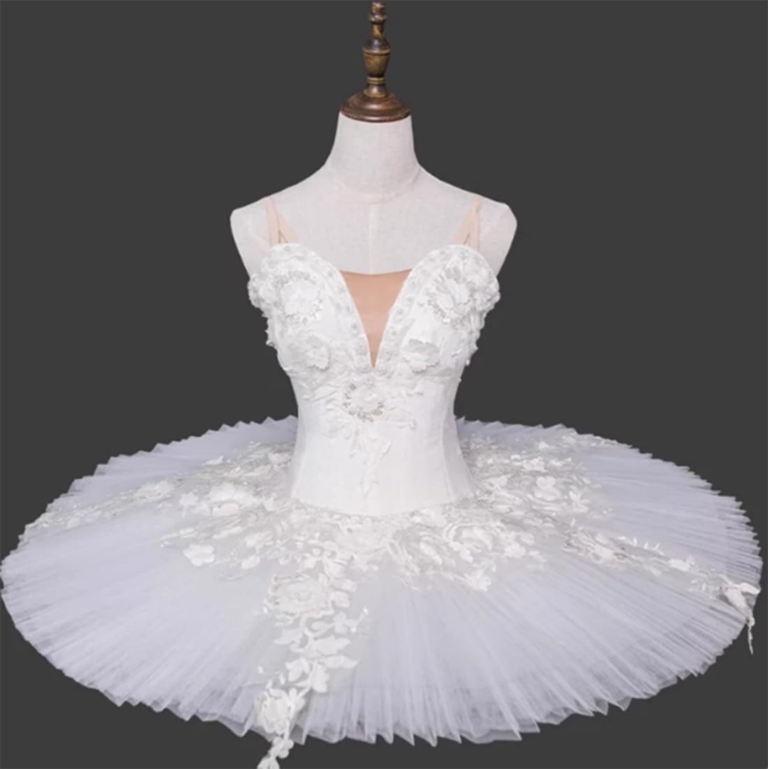tutù da Danza Classica per Bambine, Abito da Pancake con Gonna A Palloncino, Senza Maniche, per Bambine, con Gonna A Palloncino, Costume da Competizione di Danza Classica（130 cm）