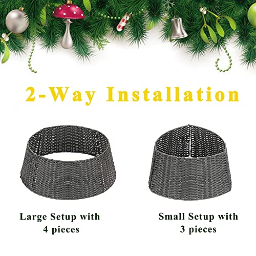 Sunnypark Christmas Tree Collar, 23'' D Handmade Artificial Rattan Wicker Christmas Stand Tree Collar Basket Base Cover For Holiday Decoration-Round Gray #TOP5