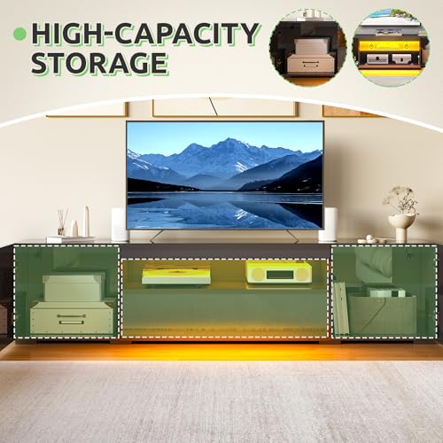 GOOBED TV Stand for 75/70 Inch TV, Modern LED Entertainment Center with Storage, Modern High Glossy Media Console Cabinet for Living Room, Grey