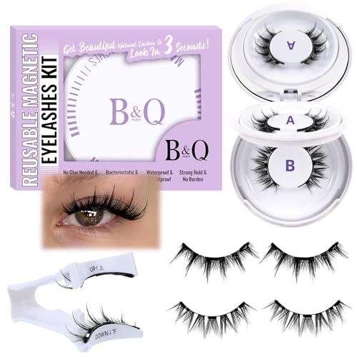 B&Q Magnetic Eyelashes Natural Look 2 Pair Magnetic Lashes with Applicator Upgrade Soft Magnetic...