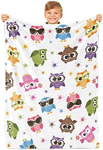 Owl Blanket, Color Doodle Cute Owl Baby Blankets, Owl Baby Blanket, Owl Gifts Blanket, Gift Blanket for Boys Girls, Throw Blanket in Living Room Bedroom, Birthday Gifts for Kids Newborns, 30" x 40"