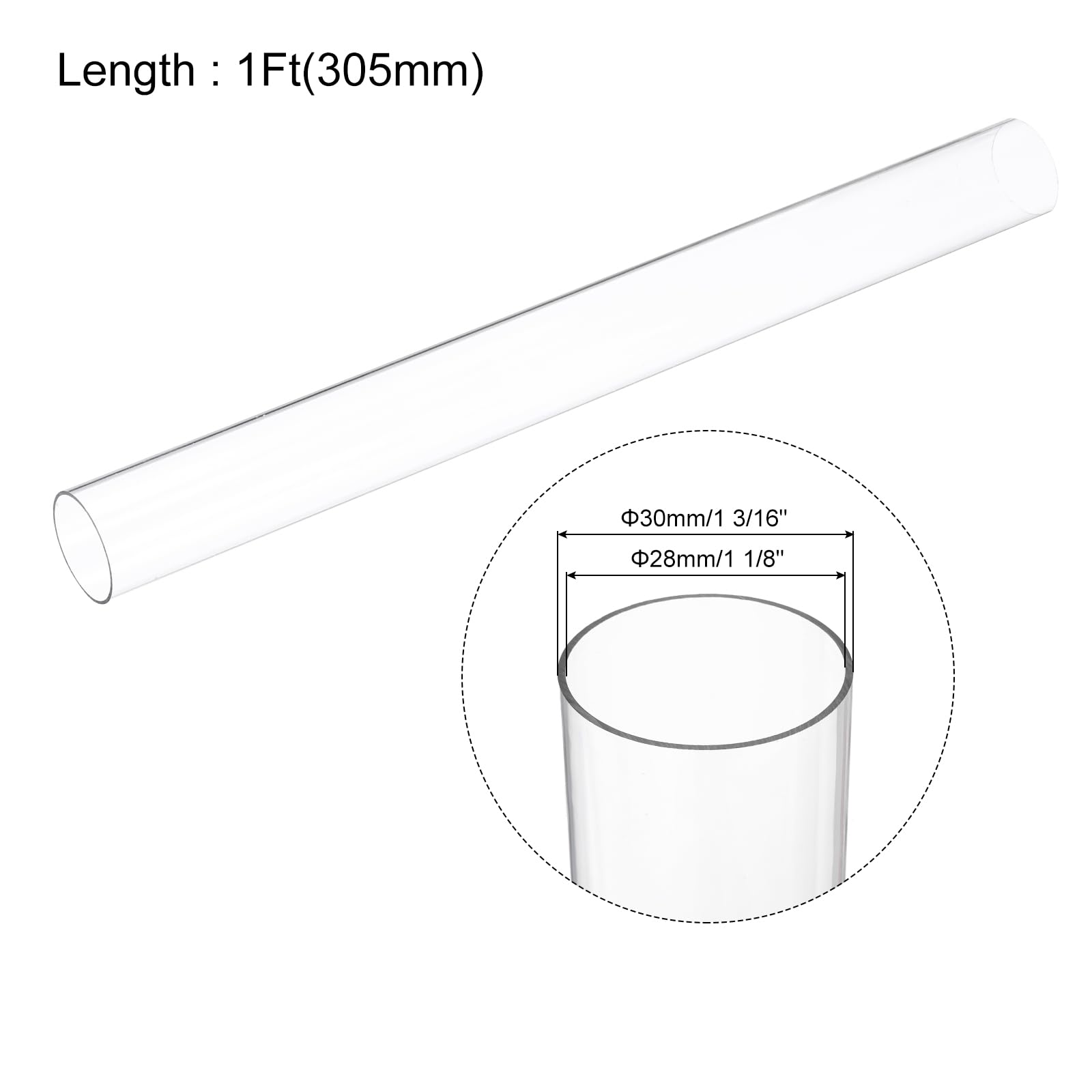 QUARKZMAN Przezroczyste sztywne rury 1 1/8 cala (28 mm) ID x 1 3/16 cala (30 mm) OD x 1 stopka (305 mm) długość okrągła rura poliwęglanowa z tworzywa sztucznego