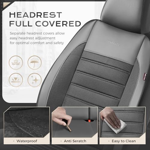 Image of Coverado Car Seat Covers Front Seats, Luxury Leather Car Seat Covers, Automotive Mesh Seat Covers 2 Pack, Airbag-Compatible, Black Gray Seat Covers for SUV Sedan Truck