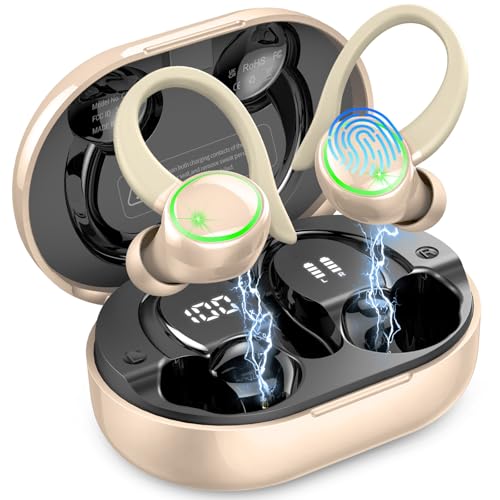Image of Matast Wireless Earbuds, Bluetooth Headphones Sports, Bass Fitness Earphones Gym Running, IP7 Waterproof Headset with Earhook Workout, Playback Over-Ear Buds with ENC Noise Cancelling Mic