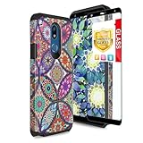 TJS Phone Case Compatible with LG K40/K12 Plus/X4/Solo LTE/Harmony 3/Xpression Plus 2, [Full Coverage Tempered Glass Screen Protector] Dual Layer Hybrid Shockproof Cover (Colorful Mandala)