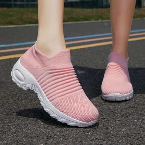 Image of Non Slip Work Shoes Women, Slip On Sneakers Women,Work Shoes Walking Gym Nurse Mesh Casual Fashion Sneakers Comfort Breathable Lightweight