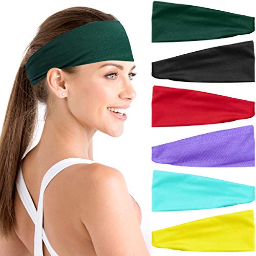 Women Sports Headbands No-Slip - Stretch Head Bands Wide Lightweight for Yoga Running Working out (6 Pack)