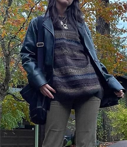 Women Argyle Plaid Oversized Sweater Long Sleeve Crewneck 90s Vintage Aesthetic Pullover Top Harajuku Preppy Sweater4