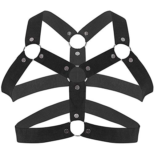 KKmeter Men s Strong Body Chest Nylon Harness Elastic Support Brace Club Wear Costumes (Black-A)