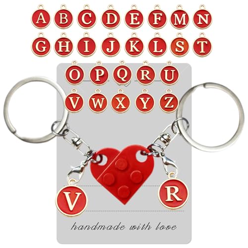 Smilelife Personalized Brick Matching Heart Keychains - Gifts for Mom Dad Couple Boyfriend Girlfriend Lovers (Red)