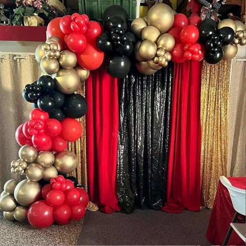Image of 153Pcs Red and Black Gold Balloons Garland Arch Kit - 18 12 10 5 inch Different Size Black and Red Metallic Gold Balloons for Casino Anniversary Night Hollywood Movie Night Party Decorations