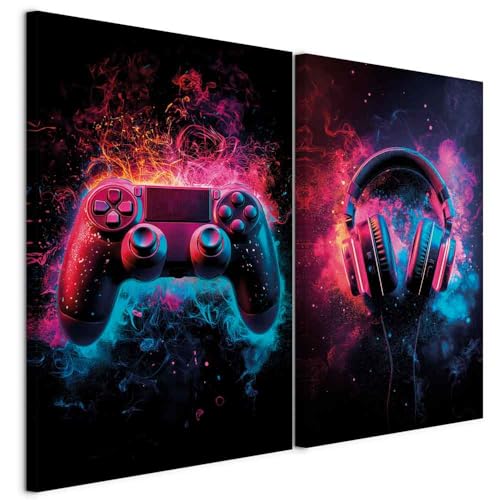 murando - Set di 2 Quadri Fonoassorbenti Componibili Cuffie Neon 120x90 cm Ciascuno delle Dimensioni di 60x90 cm - Collage 2 Pezzi - Quadro Acustico Stampa su Tela Camera da Letto - i-H-10015-b-a