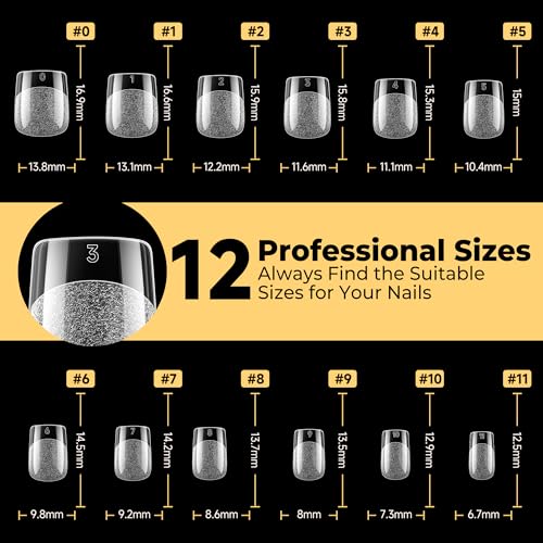 Image of UNA GELLA Extra Short Square Nail Tips 240 Pcs - Pre-Etched Soft Full Gel Nail Tips Square Press on Nails, Clear Acrylic Fake Nails for Extension - DIY Salon at Home, 12 Sizes Included