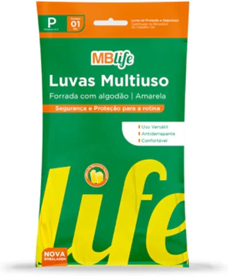 Luva de Látex Amarela para Limpeza (MBlife) Tamanho G - Par