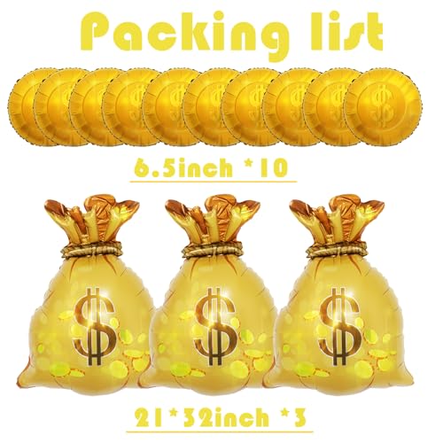 Wallet Balloons Gold Coin Balloons Ideal Decor for Gold Rush Themed Parties/New Year/Christmas/Halloween//Birthday /Wedding/Anniversaries/retro parties/college entrance/graduation parties13pcs - Image 4