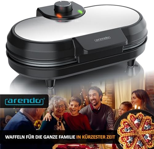 Bild 5 - Arendo - Waffeleisen doppelt - Herzform – 1000 Watt – Waffel Maker – antihaftbeschichtet – Herzwaffeln – Temperaturregler - Waffelbackgerät