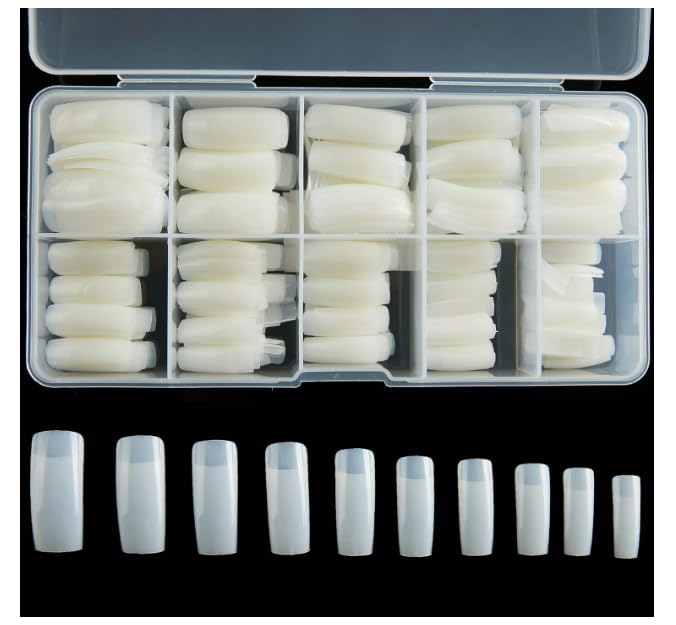 Half Cover Acrylic False Nail Tips, 500PCS Fake Nail Shape Artificial False Nails Tips 10 Sizes with Case for Nail Art Salons (Natural)-image-26