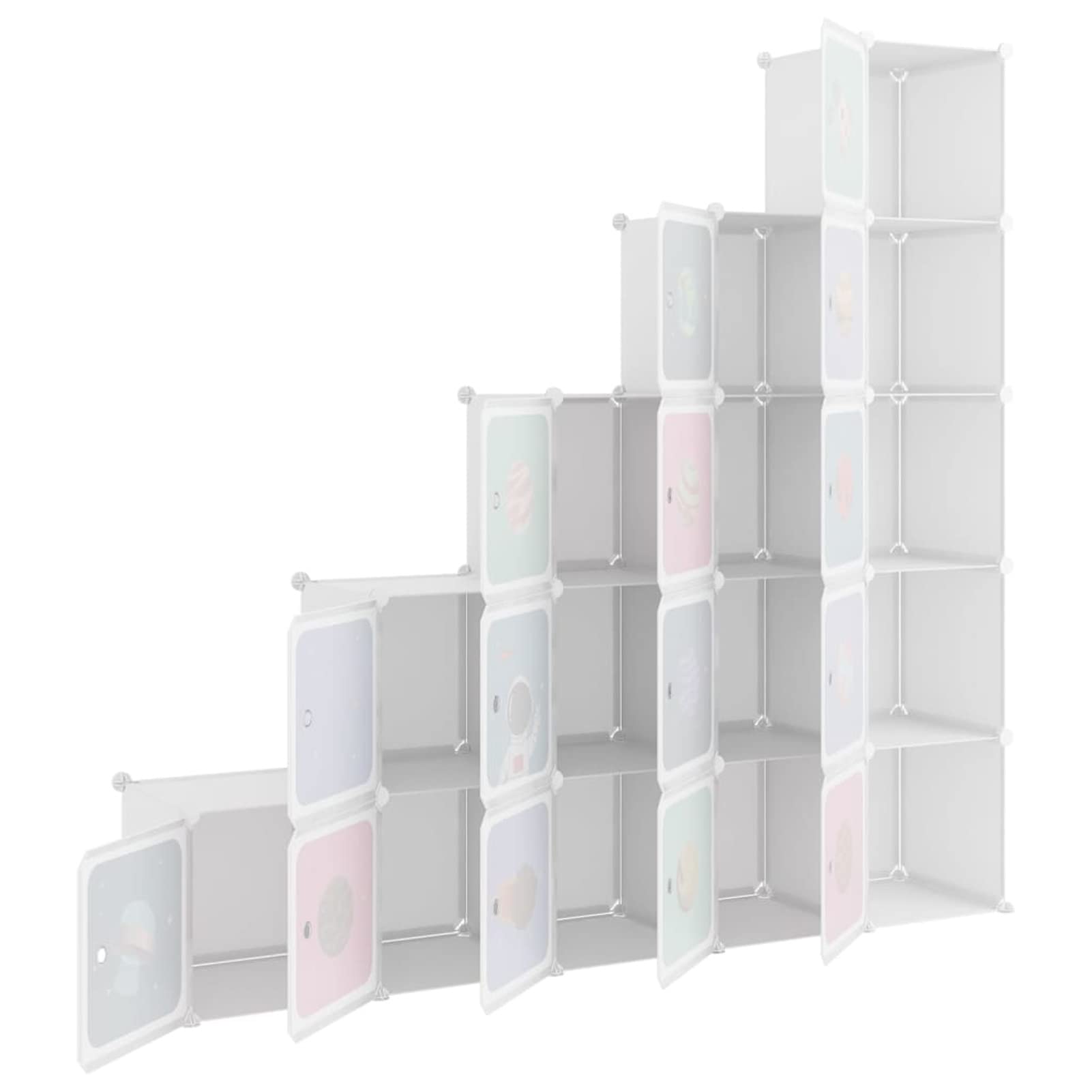 Gecheer Estantería Modular Infantil Organizador para Niños, Estantería de Plástico, Armario Modular con Puertas para Ropa, Zapatos, Juguetes con 15 Compartimentos Blanco