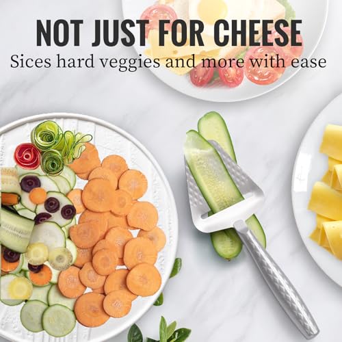 Image of Stainless Steel Cheese Slicer - Effortless Slicing for All Cheeses - Premium Handheld Cheese Cutter - Cheese Plane for Block Cheese - Quilted Pattern Reduces Resistance, Non-Stick & Ergonomic Grip