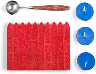 Mceal Sealing Wax Set Non-Wicked Magic Arrow Sealing Wax with Retro Rosewood Handle Wax Seal Spoon and Candles 14 Pieces(Wine Red)