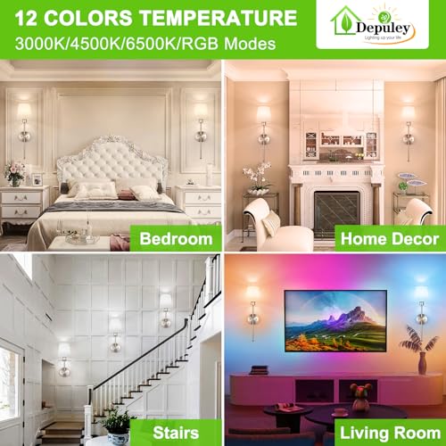 Image of Depuley Battery Operated Wall Sconce: Set of 2 Wireless Wall Lights with Remote for Bedroom - 12 Colors Rechargeable Wall Lamp for Living Room Dining Room Hallway Bathroom Staircases - Nickel 24 Inch