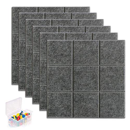 Yoillione Pin Board Square Felt Board Tiles Self Adhesive Notice Board for Home and Office, Grey Bulletin Board Sticky DIY Memo Boards for Wall Hecorative with 30 Push Pins