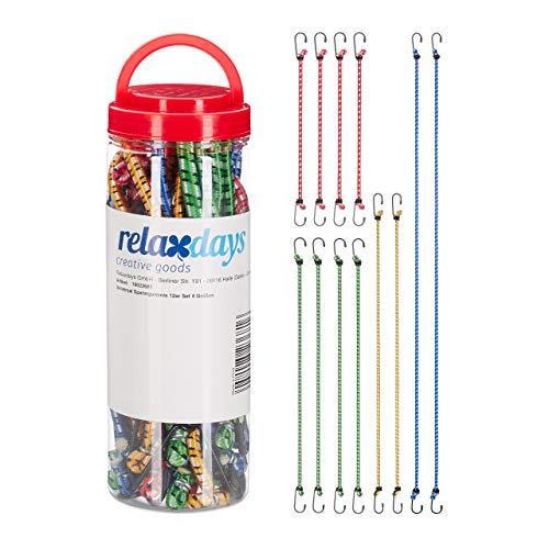 Relaxdays 24 TLG. Spanngummi Set, Gepäckspanner für Auto und Fahrrad, Universal Expander, 35cm bis 1m lang, 4 Größen, Mehrfarbig