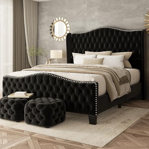 SwnftWinnt King Size Bed Frame with 51" Tall Headboard Upholstered