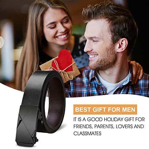 Image of GUSTAVE Waist Belts for Men Fashion Black Mens Belt Slide Lock Leather Belt for Men, with Click Buckle - 130cm Length, Free Adjustable, No Belt Hole