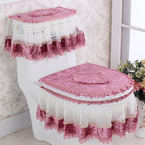 ZFF WC-Matten Anti-Rutsch-Matten Vier Jahreszeiten Lace Cloth WC-Zipfeltoilette Dreiteiliges WC-Sitzkissen Kissen WC-Sitzabdeckung Kreisabdeckung (Color : C)