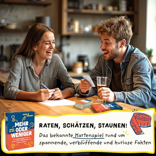 Mehr oder Weniger - Ratespiel ab 2 Personen - 110 Karten 320 Fragen - Spiel für Erwachsene & Kinder ab 10 Jahren - Tolles Kartenspiel für 2… – Ansicht 3