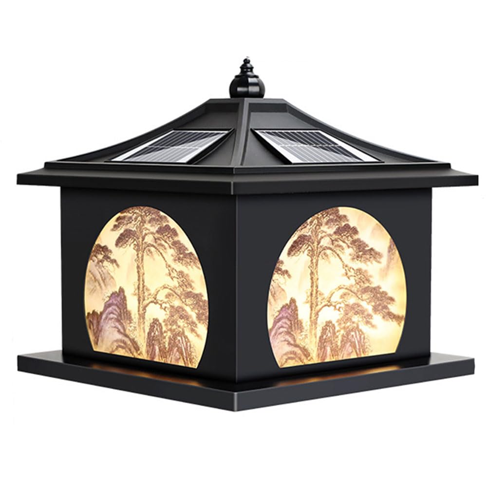 KXEcoLife Modern Patio Pillars Light Up Solar Power with Decorative Lighting Patterns Floor Lamp Vintage Pier Mount Outdoor Waterproof Ip54 Landscape Fixtures, a