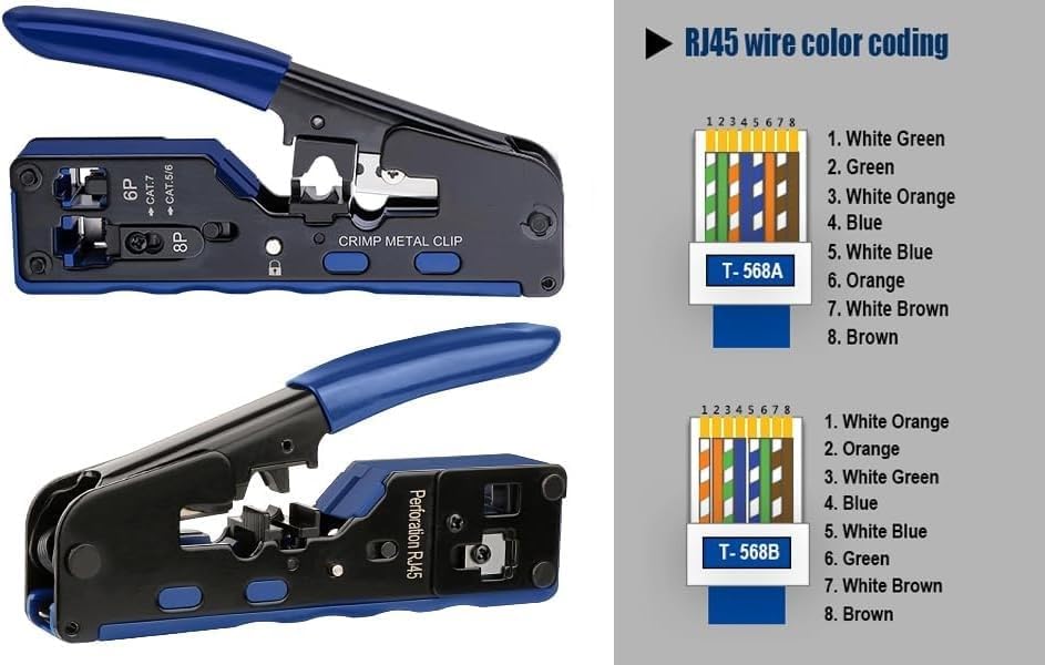 Image of COOLCOLD RJ45 Crimping Tool Kit - Pass Through Ethernet Crimper for Cat7 /Cat6A /Cat6 /Cat5E /Cat5 - Includes 10 Cat7 Connectors, 10 Cat6 Connectors, 10 Covers & Network Cable Tester with Battery