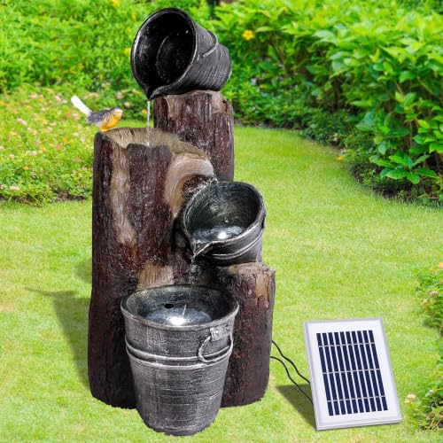 Gartenbrunnen Solarbrunnen mit Pumpe, Liion-Akku und Led-Licht für Garten...