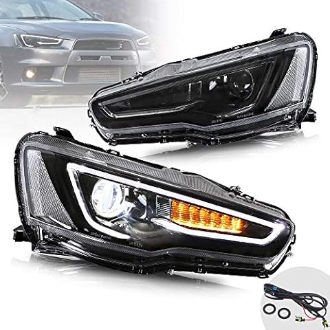 YUANZHENG Sequential LED Headlights Assembly for [Mitsubishi Lancer EVO X Sedan 2008-2018] YAA-YS-0162CH (Red demon eye) Cover