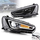 YUANZHENG Sequential LED Headlights Assembly for [Mitsubishi Lancer EVO X Sedan 2008-2018] YAA-YS-0162CH (Red demon eye)