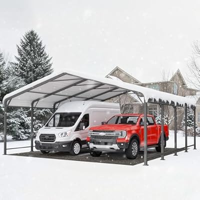Wisteria Lane 20'x20' Metal Carport with Updated Roof & Enhanced Base, Heavy Duty Canopy Carport Garage, Vertaile for Car, Truck, Boat, Tractors, Party, Dark Gray