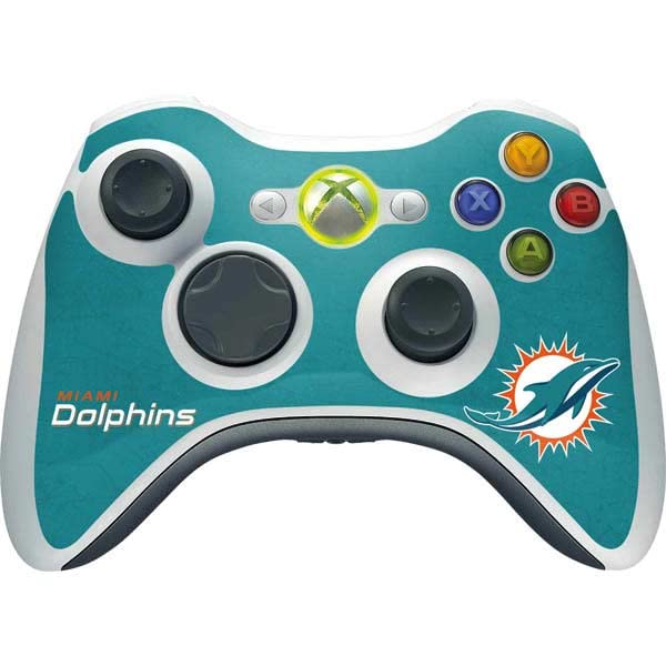 Skinit Decal Gaming Skin Compatible with Xbox 360 Wireless Controller - Officially Licensed NFL Miami Dolphins Distressed- Aqua Design