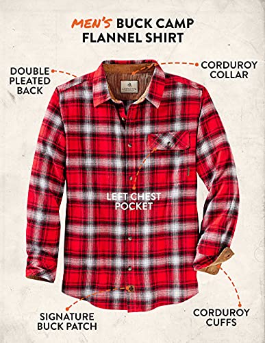 Legendary Whitetails Men's Standard Buck Camp Flannel Shirt, Racing Red Plaid, X-Large #TOP4