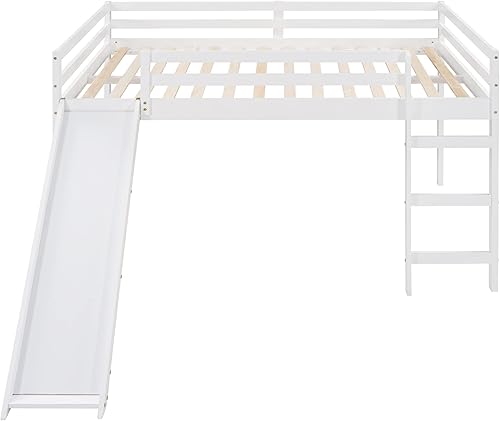 Miniatura 33 de Harper & Bright Designs Cama tipo loft individual con tobogán, marco de cama individual con escalera y barandilla de alta seguridad, marco de cama