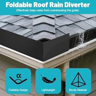 Chiligent 2 Pcs Gutter Valley Splash Guards, Aluminum Roofing Gutter Guard with Screws, Foldable Roof Rain Diverter for House Shingle Roofs Corner, Valley, or Straight, Black