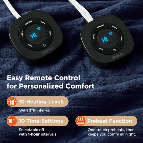 Image of Bedsure Electric Blanket Queen Size - Dual Control Heated Blanket Queen, Fast Heating with 10 Time Settings & 10 Heat Settings, Warm Gifts for Grandma, Women, Men (84x90 inches, Navy)