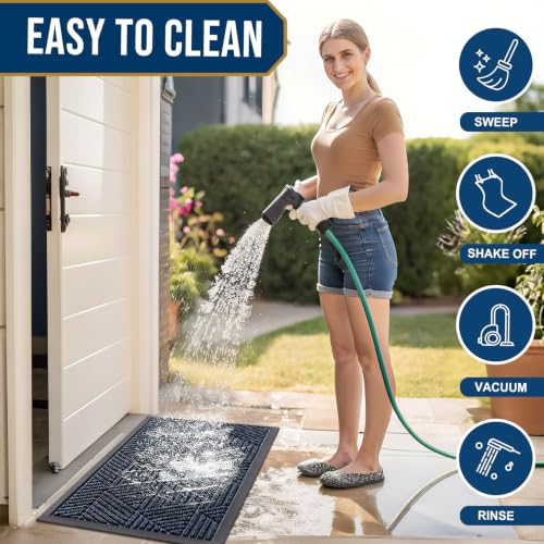 Image of Smiry Front Door Mat Outside Entrance, Low Profile Rubber Doormat, 33x21
