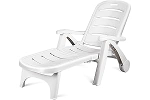 Giantex 5-Position Resin Lounge Chair with Wheels for Outdoor Poolside Relaxation