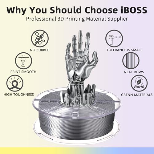 Image of iBOSS PLA Pro (PLA+) 3D Printer Filament 1.75mm,Silk Shiny 3D Printing Filament,1kg Spool (2.2lbs),Dimensional Accuracy + /- 0.02mm,PLA Plus 3D Filament,Fit Most FDM Printer(Silk Light Silver)