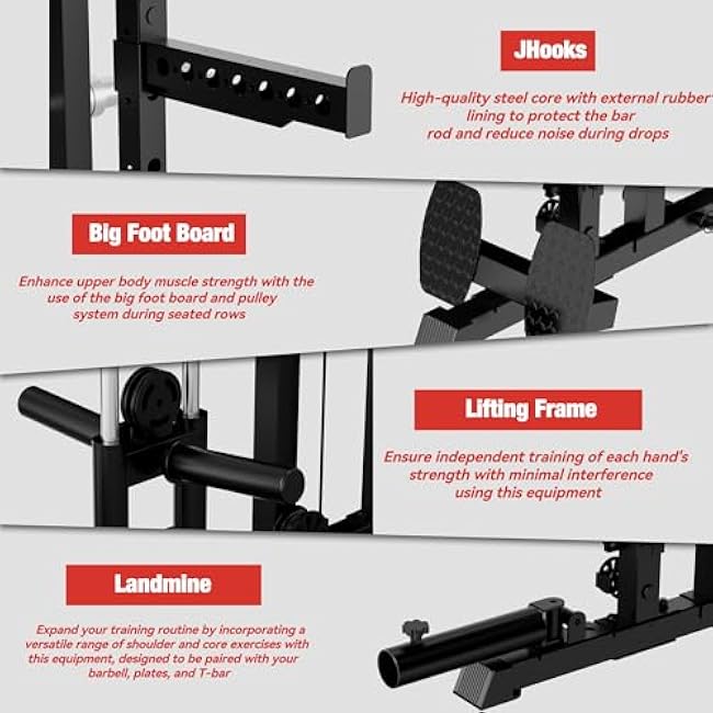 Waxman Smith Machine with Cable Crossover System, Multi - Function Squat Rack Power Cage for Home Gym & Power Rack Packages with 340lBS Color Plates