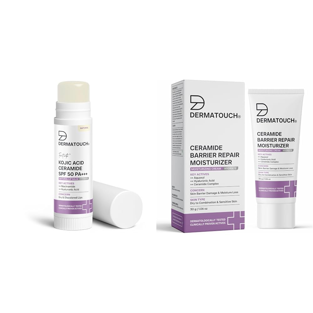 DERMATOUCH Kojic Acid Ceramide SPF 50 PA+++ Natural Lip Balm - 5g & Ceramide Barrier Repair Moisturizer 30g-image-15