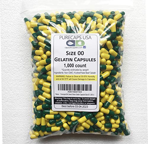 PurecapsUSA - 1,000 Size 00 Fillable Dark Green/Yellow Empty Gelatin Capsules