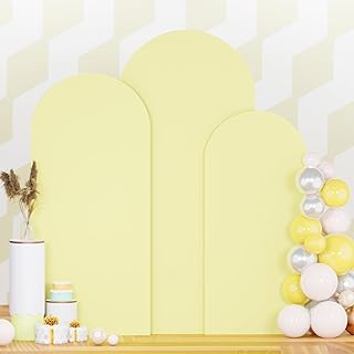 PATYDEST Spandex Arch Cover Set of 3 Yellow Wedding Arch Frame Covers 4ft 5ft 6ft Chiara Arch Backdrop Stand Cover Balloon Arch Covers Round Top Arch Panels Backdrop for Gender Reveal Arch Decorations