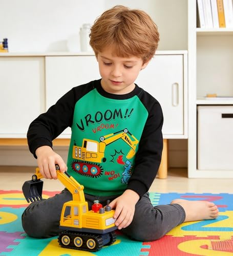 Image of Popshion Toddler Boys Sweatshirts Dinosaur Long Sleeve Pullover Crewneck Shirts Cartoon Tee Sport Tops for Kids 1-8T